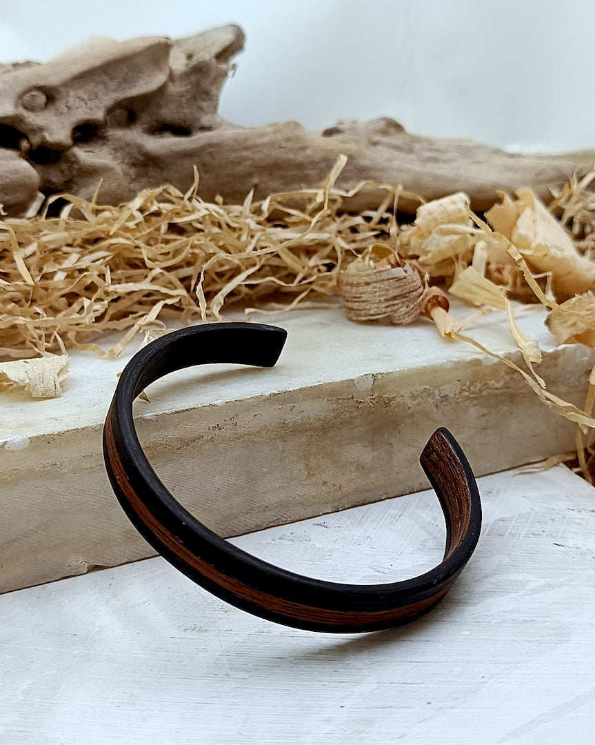 Wooden bented Bracel - The Ebony Stripe Cuff