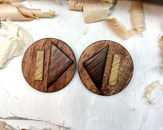 Round stud earrings "The Triad Collection" from Meranti, Iroko and Oak wood