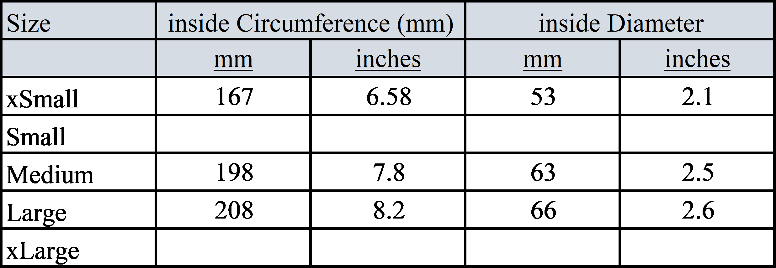 Bracelet Sizing Chart