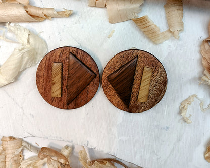 Round stud earrings  "The Triad Collection" from Meranti, Iroko and Oak wood