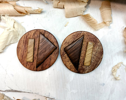Round stud earrings  "The Triad Collection" from Meranti, Iroko and Oak wood