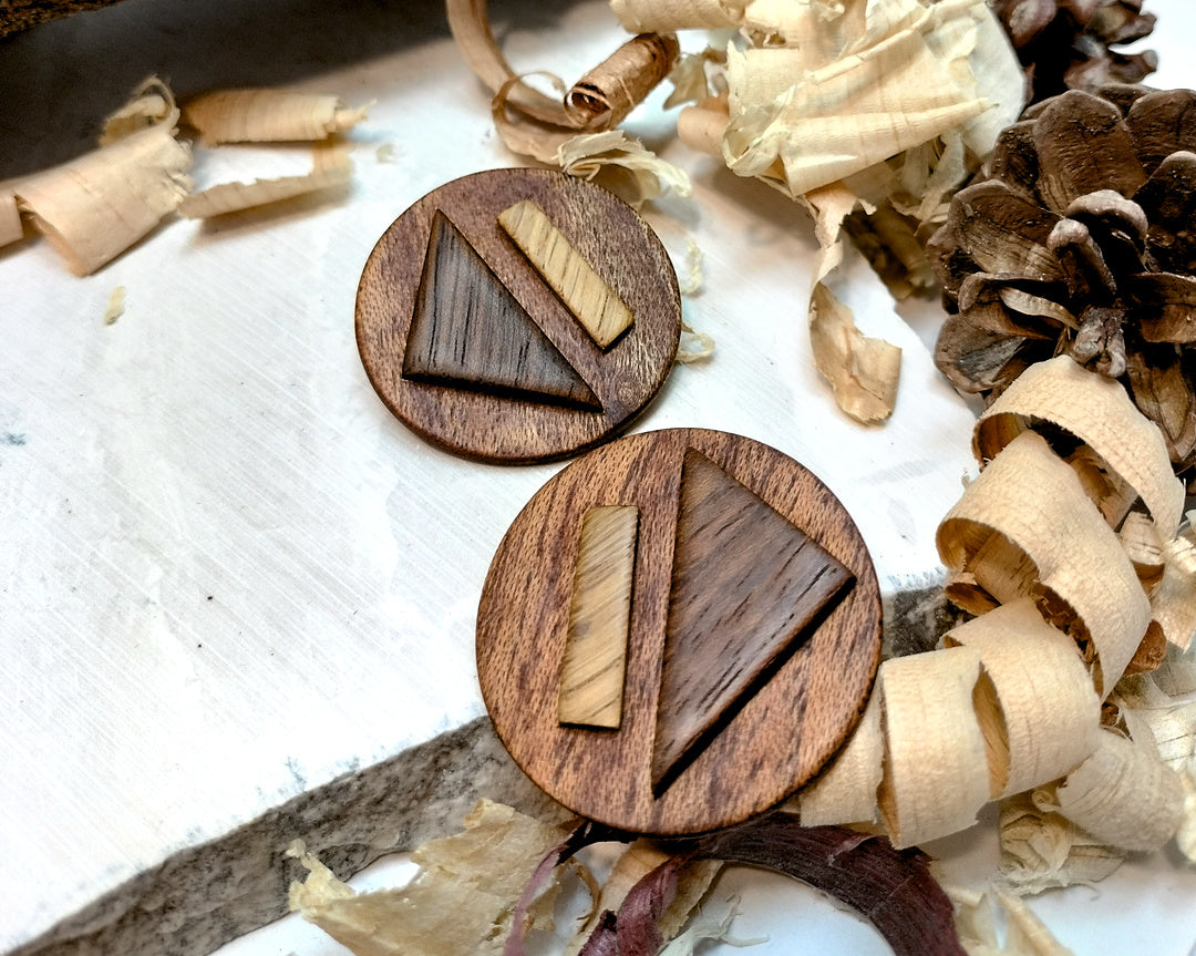 Round stud earrings  "The Triad Collection" from Meranti, Iroko and Oak wood