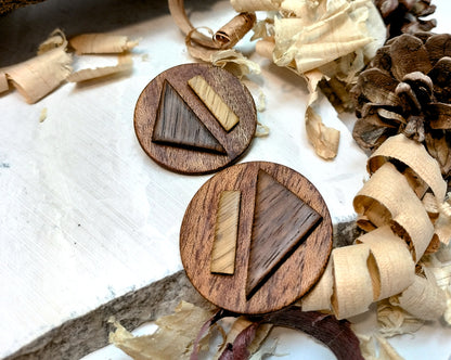 Round stud earrings  "The Triad Collection" from Meranti, Iroko and Oak wood