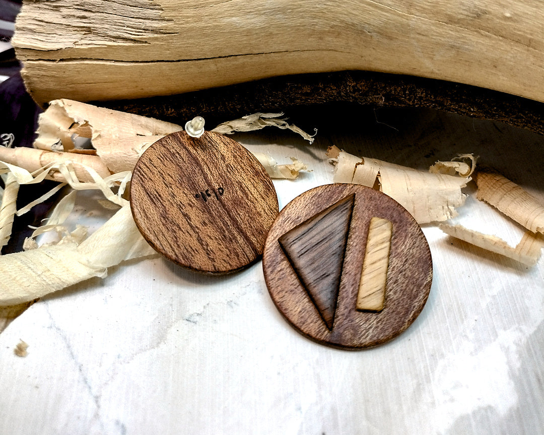 Round stud earrings  "The Triad Collection" from Meranti, Iroko and Oak wood