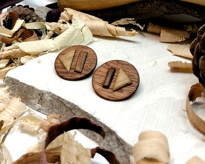 Round stud earrings  "The Triad Collection" from Meranti, Iroko and Oak wood